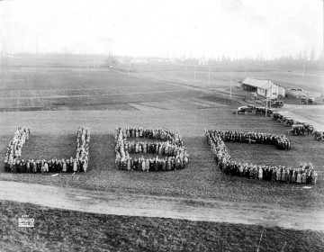 Students forming "UBC" after the Great Trek at Point Grey Campus UBC Library Digital Collection